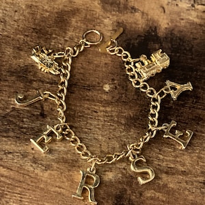 Souvenir von JERSEY Kanalinseln Neuheit Gold Ton Vintage Bettelarmband