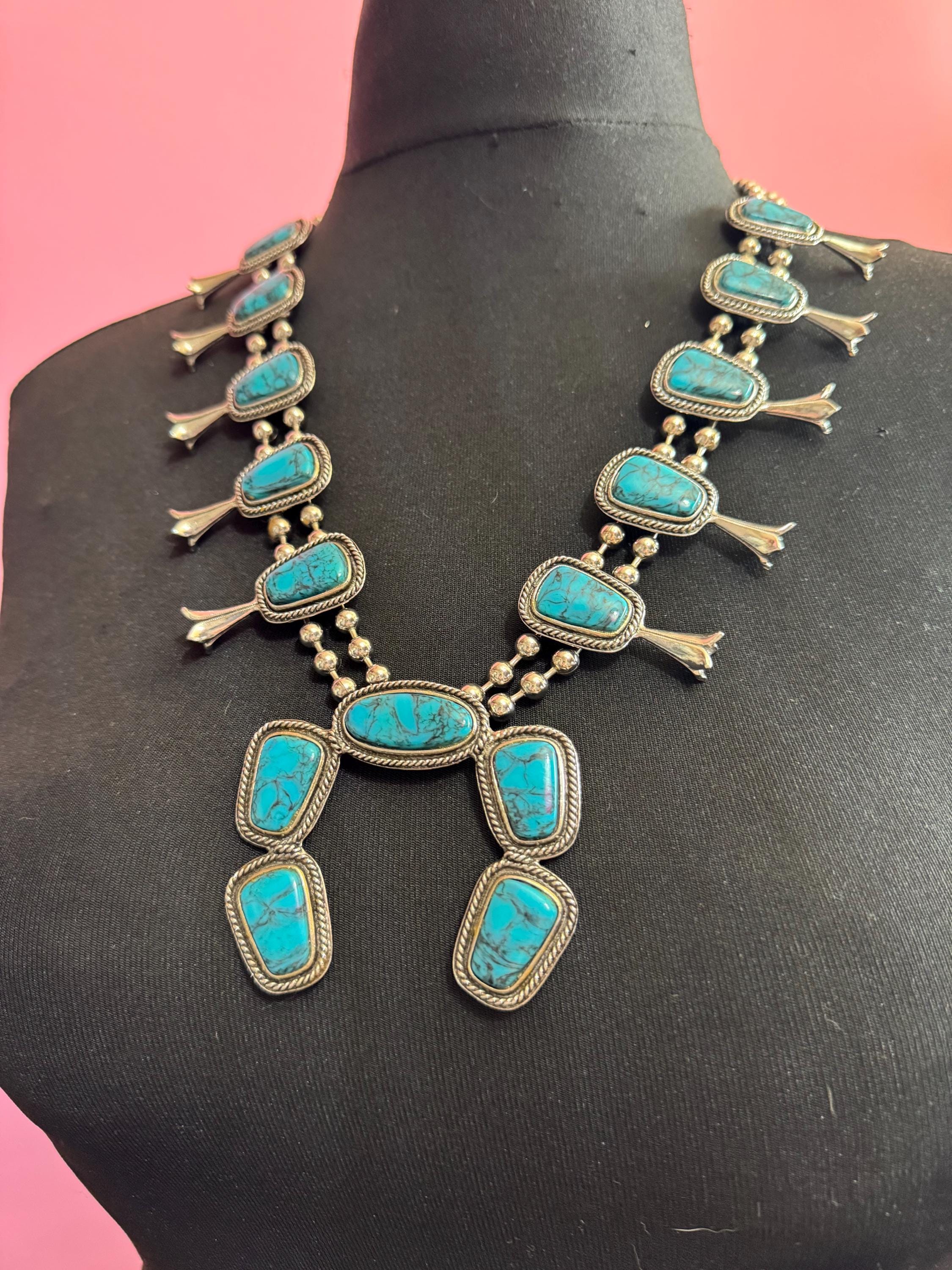 Buy Goldette Squash Blossom Turquoise Necklace, Native American in