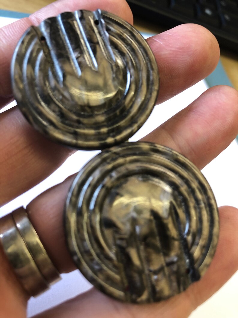 Antique Vintage Art Deco marbled BROWN bakelite early plastic 2 part double Belt Buckle 1910s 1920s 1930s Sewing Haberdashery