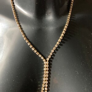 true Vintage pristine 1970s clear diamanté rhinestone gold plated lariat negligee drop necklace old shop stock image 4