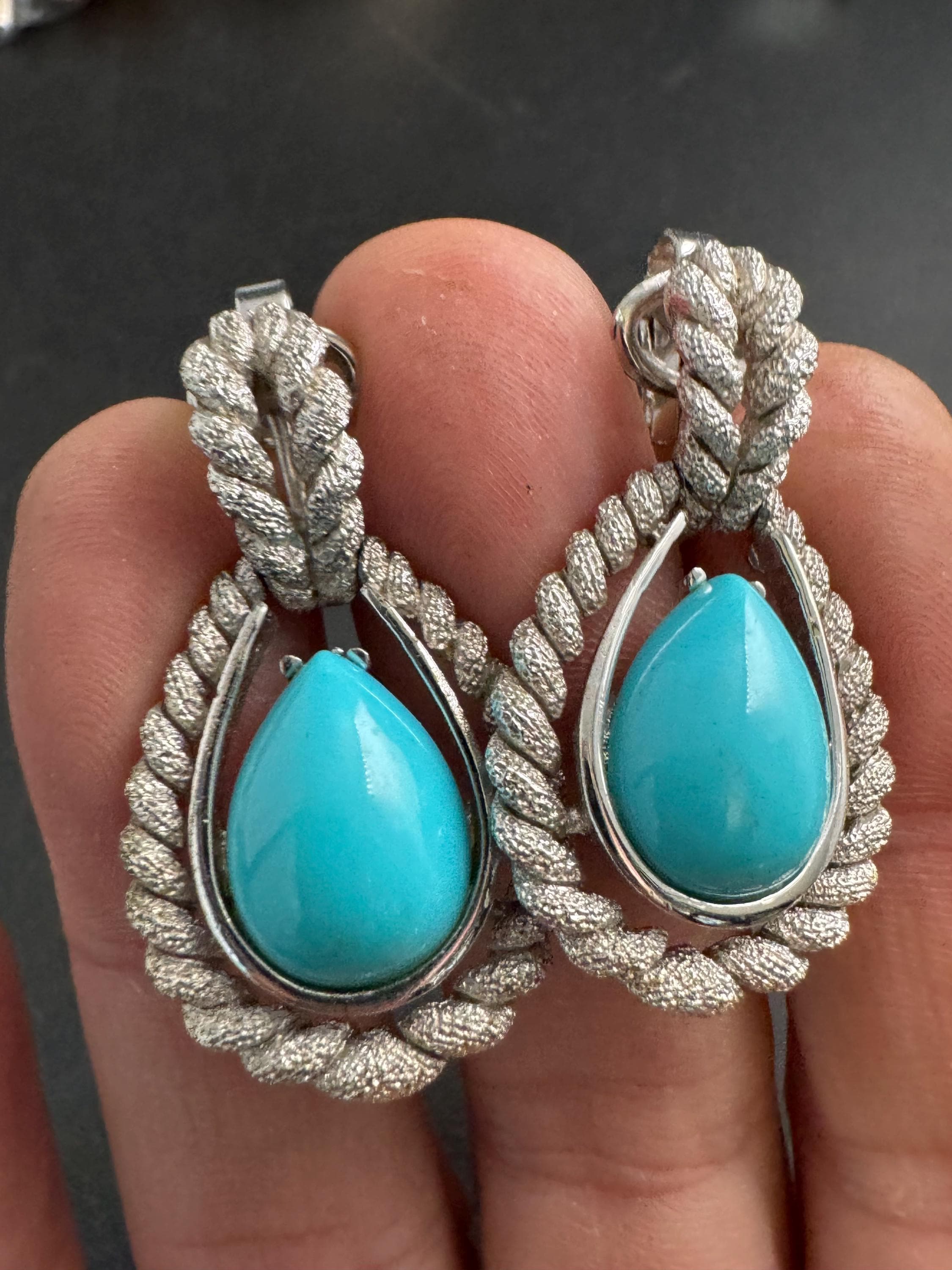 Boucles D'oreilles Pendantes Modernistes à Clip - Métal Argenté - Occasion Très Bon état