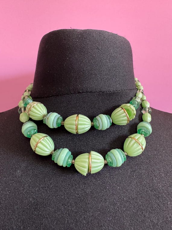 Collier Vintage Perles Vertes En Résine - Style Années 90 Sans Pendentif - Occasion