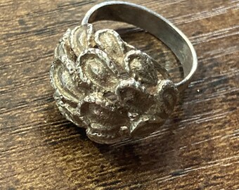 Sterling Silver Ring: Modern Brutalist Sphere - Size O-P