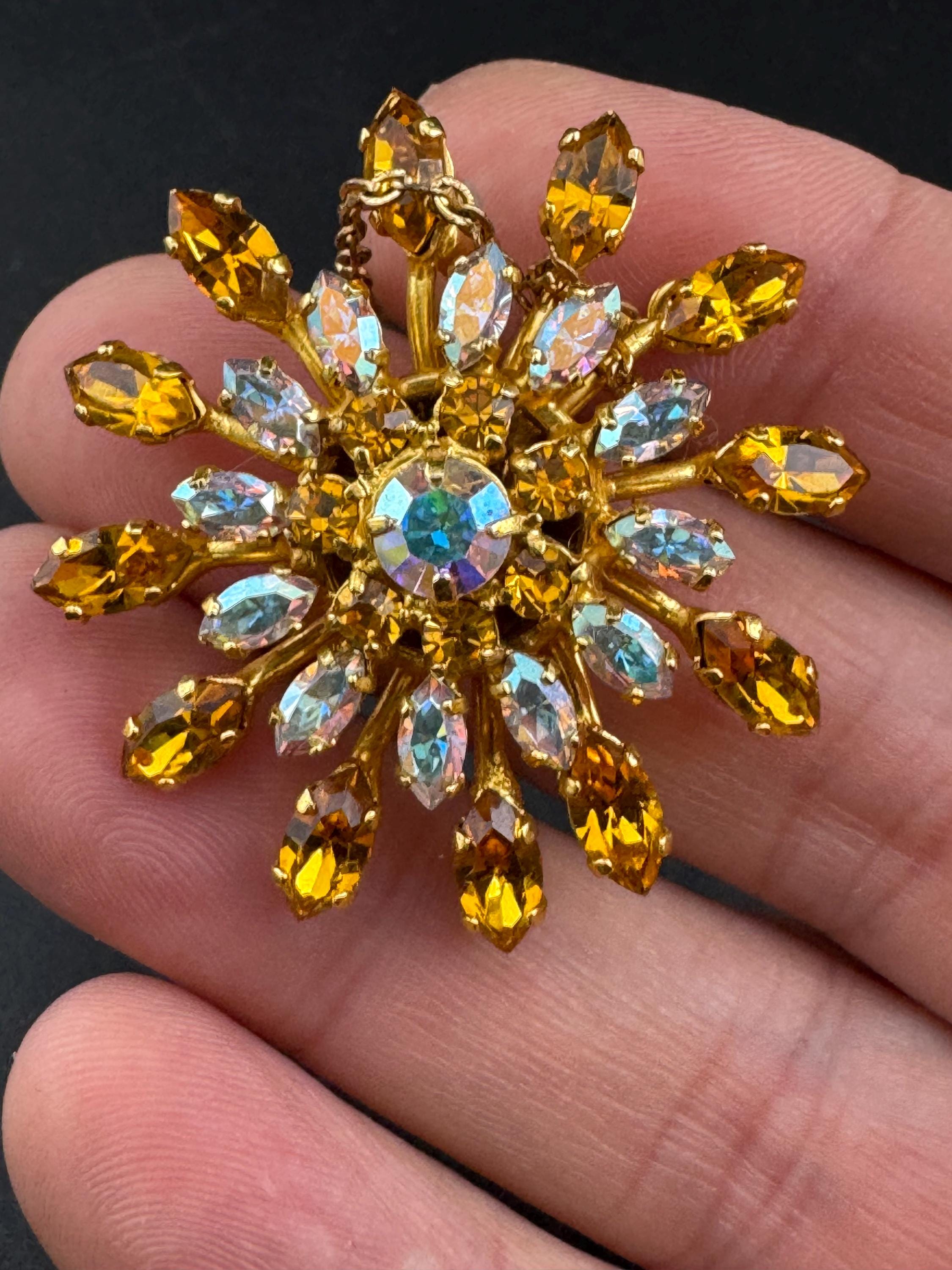 Broche Vintage à Strass Orange - Bijou Fantaisie Ancien, Déco Rétro