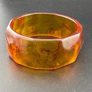 Brown orange wide bangle, vintage chunky oversized acrylic plastic bracelet