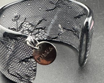 FURLA Black and Clear Lace Bangle , Italian Designer Bracelet - Etsy