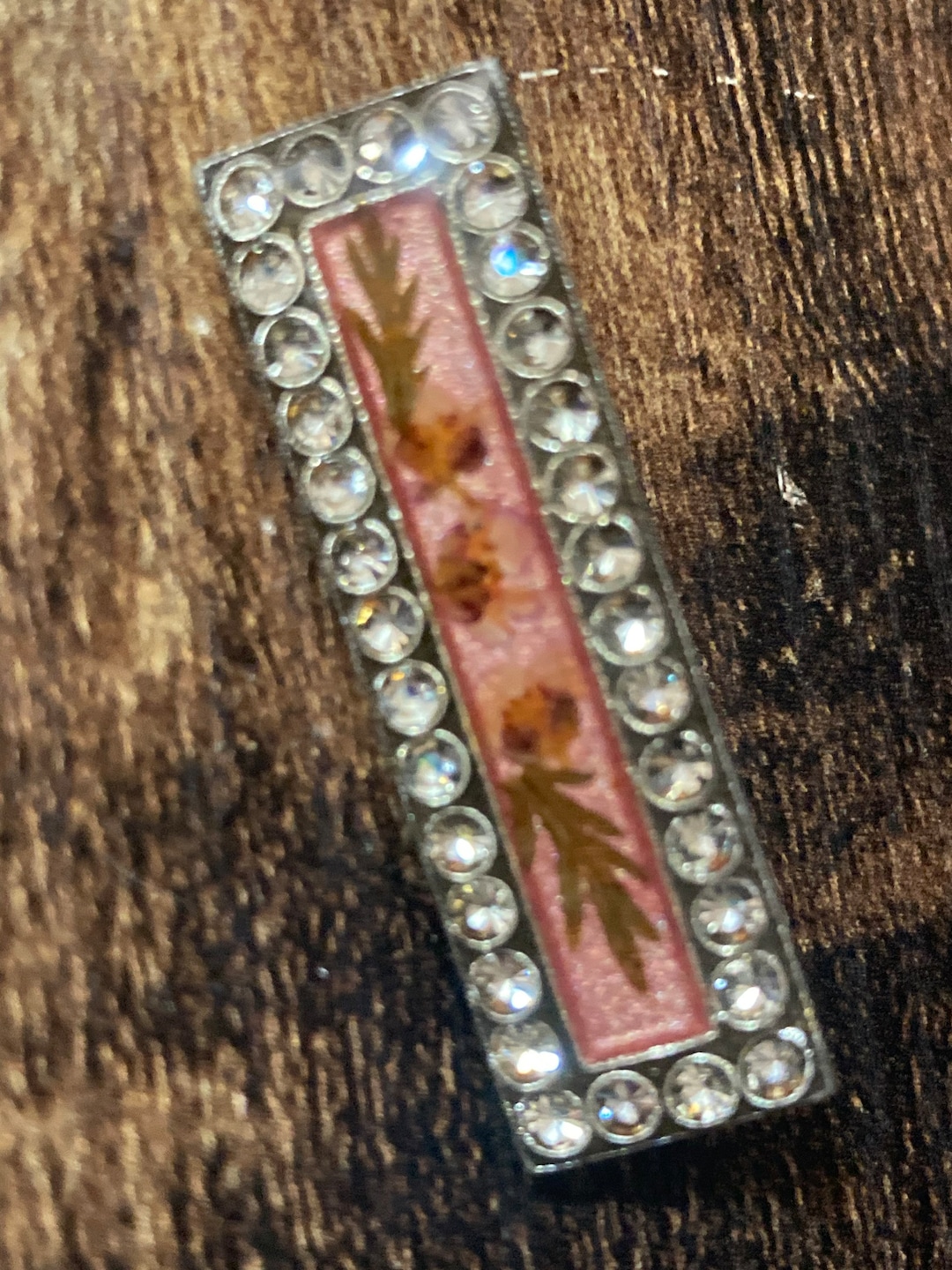 Broche Vintage Argentée Années 60 Avec Fleurs Séchées Sous Résine - Style Pierre Bex