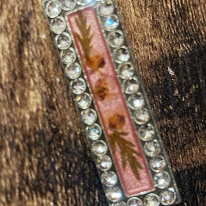 Vintage Pierre Bex style small bar brooch set with dried flowers