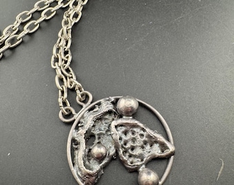 J hull brutalist medallion pendant necklace,  danish 88cm chain