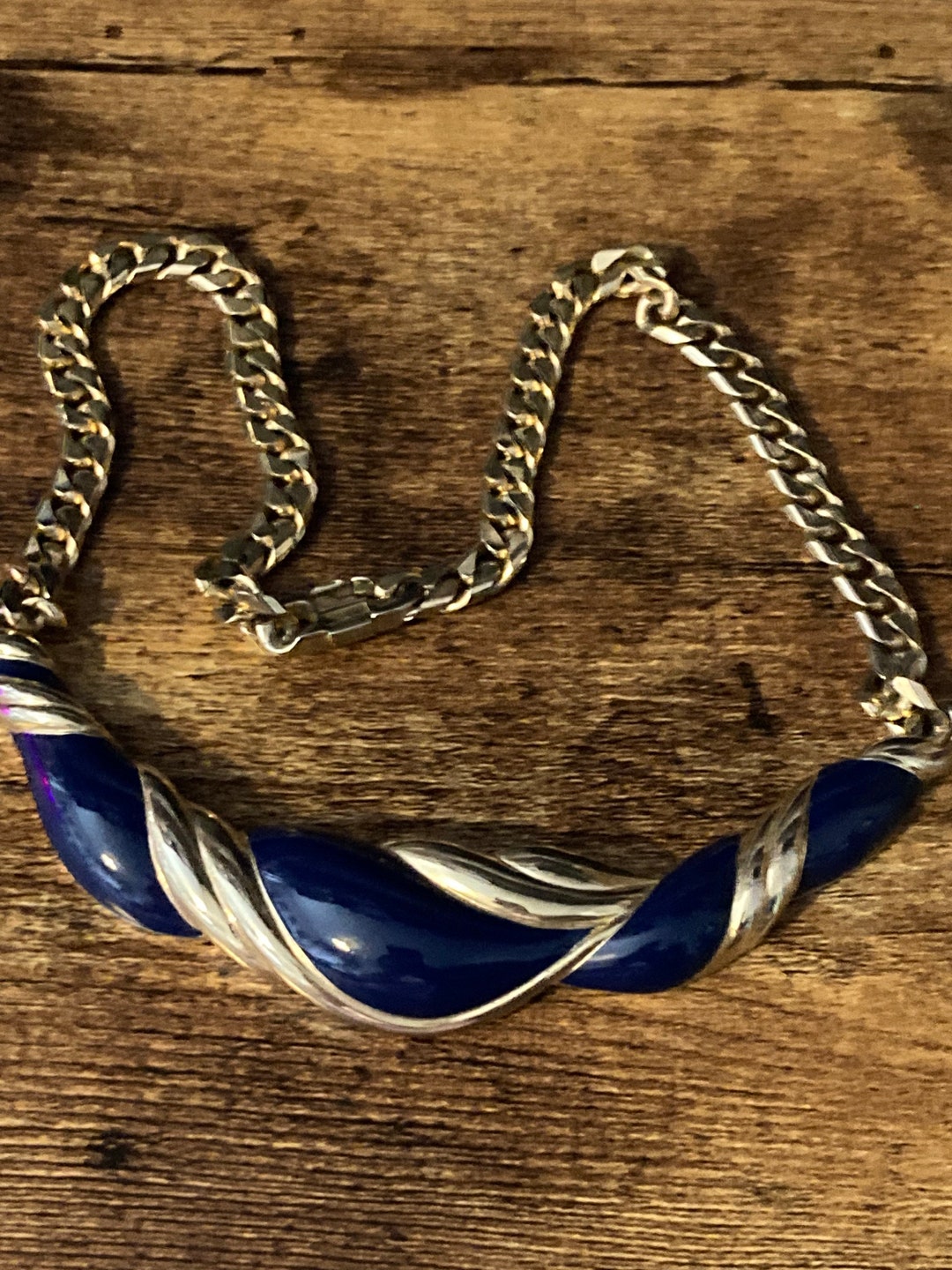 Vintage Gold Tone and Navy Blue Enamel Choker Necklace 40cm - Etsy