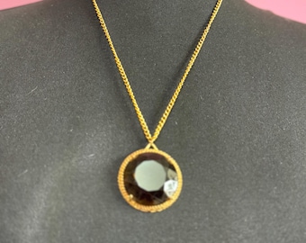 Vintage Modernist Gold Tone Turquoise Faux Pearl Black
