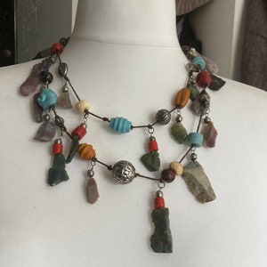 Signed MARC LABAT designer bib necklace set with rough cut gemstones