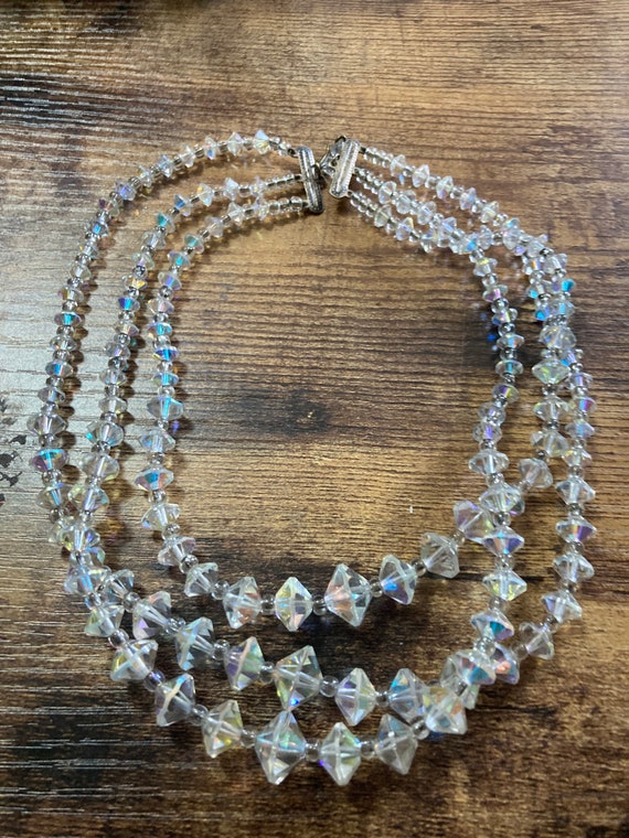 Vintage Mid-Century Crystal Iridescent Triple Strand Necklace Selected by  SharpLilTeeth | Free People