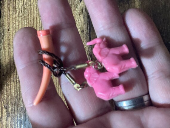 Vintage Early Plastic pink dangly Elephant brooch… - image 2