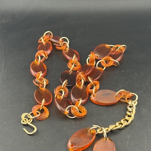 Vintage orange brown plastic boho hippy adjustable gold tone chain link belt 60s 88-95cm