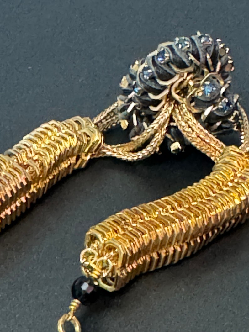 Retro black Swarovski Crystal silk cord gold tone cocktail knot bracelet designer image 4