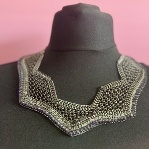 Retro deep purple Swarovski Crystal diamanté and dark grey silver tone chainmail wide choker necklace designer image 6