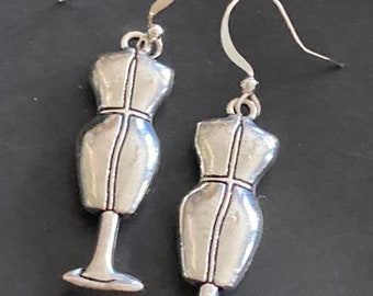 Costumiers sewing silver tone dressmakers dummy drop earrings