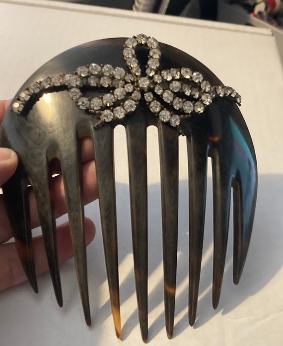 Vintage Rhinestone Faux Tortoiseshell Hair Comb, Celluloid  display picture 1