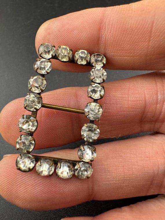 Rectangular small Antique Victorian Rhinestone Gl… - image 1