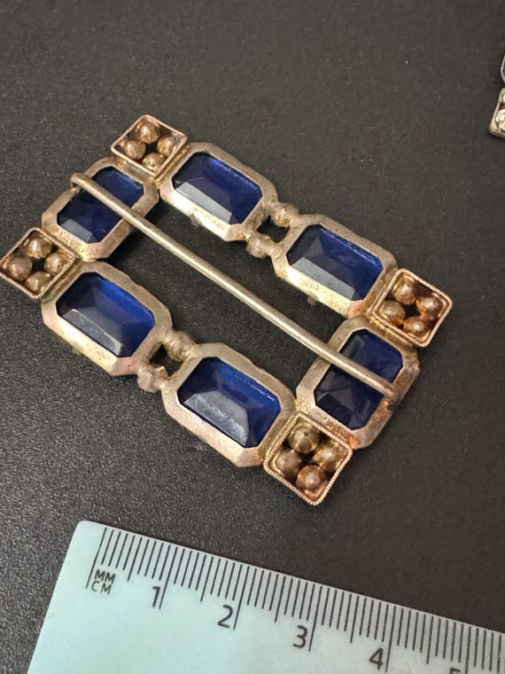 Large Antique rectangular czech Clear & sapphire … - image 5
