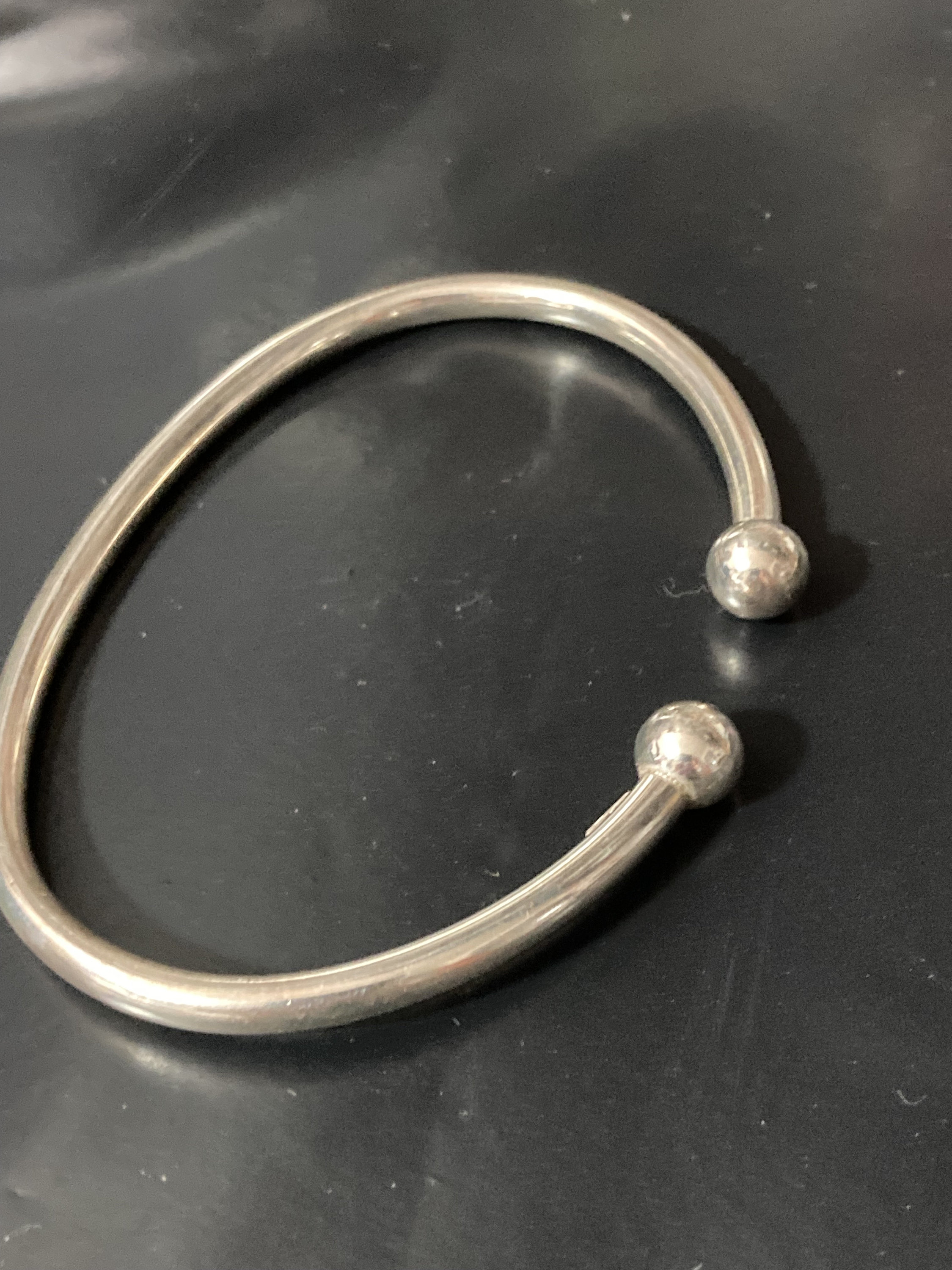 925 Sterling Silver Plain Ball Cuff Bracelet / Men's Silver