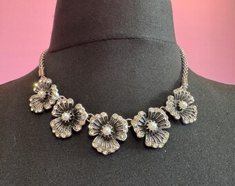 Laura Ashley Floral Necklace: Silver Tone Diamanté Pearl - Etsy