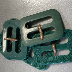 Vintage Early plastic celluloid Belt Buckles dark forest green image 2