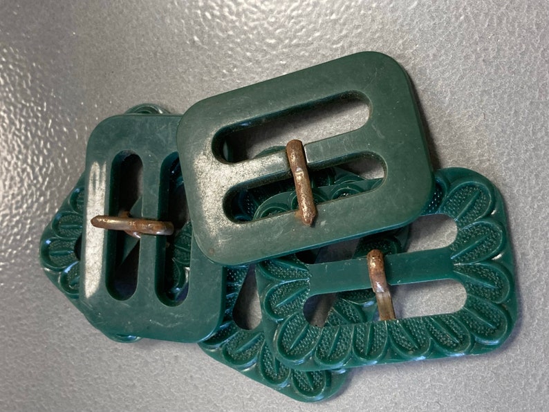 Vintage Early plastic celluloid Belt Buckles dark forest green image 2