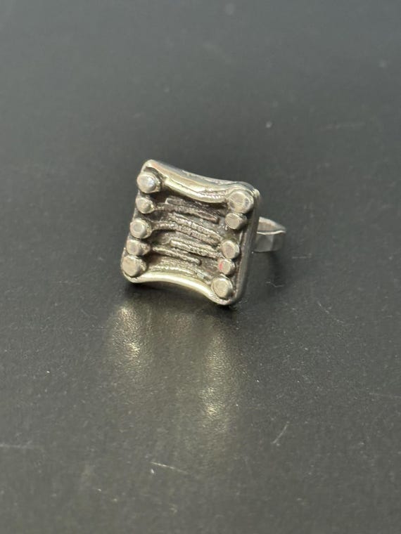 Sterling Silver Ring | Modernist Brutalist Sphere Jewelry - Square Silhouette, Size P, 925 Finish