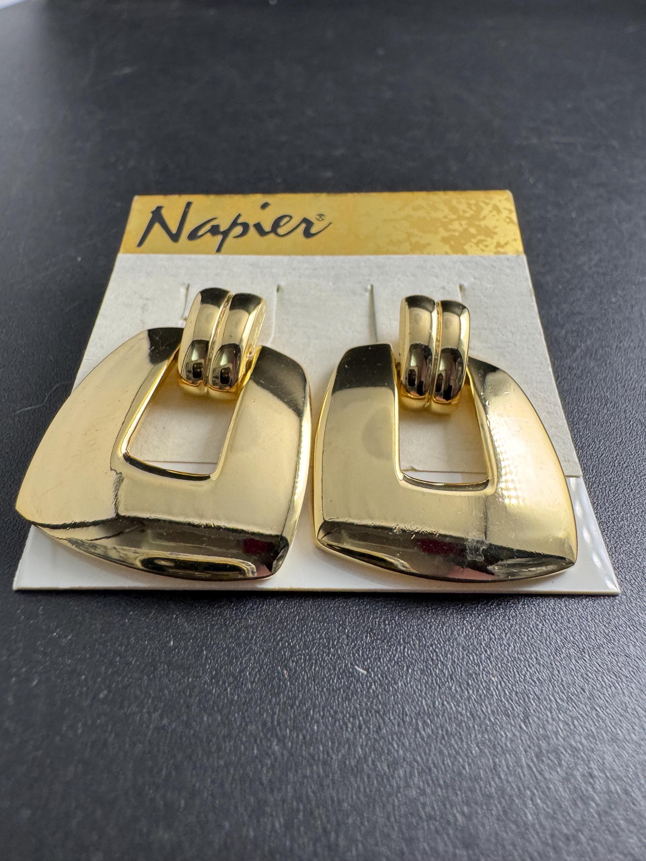 NAPIER Door Knocker Earrings: Signed Vintage and Heavy Gold Plated