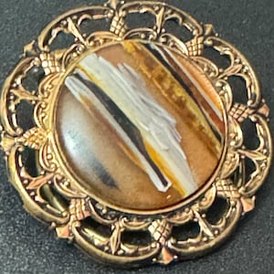 Vintage Gold Celtic Scarf Ring faux agate brown cabochon