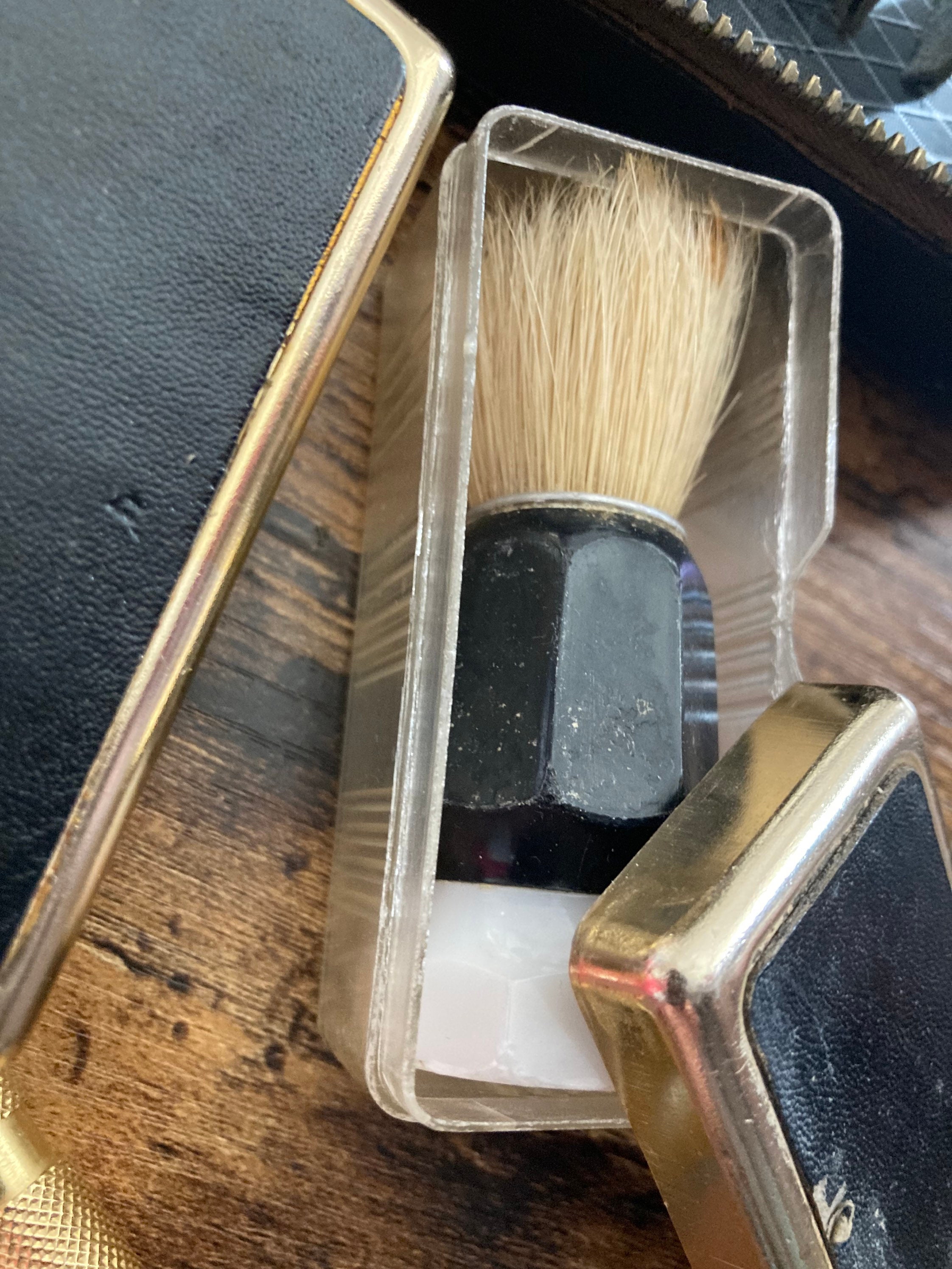 Kit De Toilette Voyage Homme 8 Pièces - Cuir Noir - Années 60 - Vintage USA