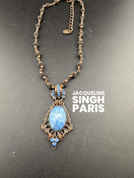Petite Fit Signed Jacqueline Singh Paris Copper Tone Blue