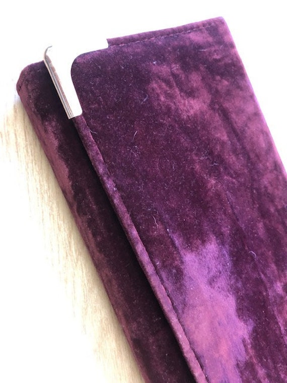 purple velvet clutch bag