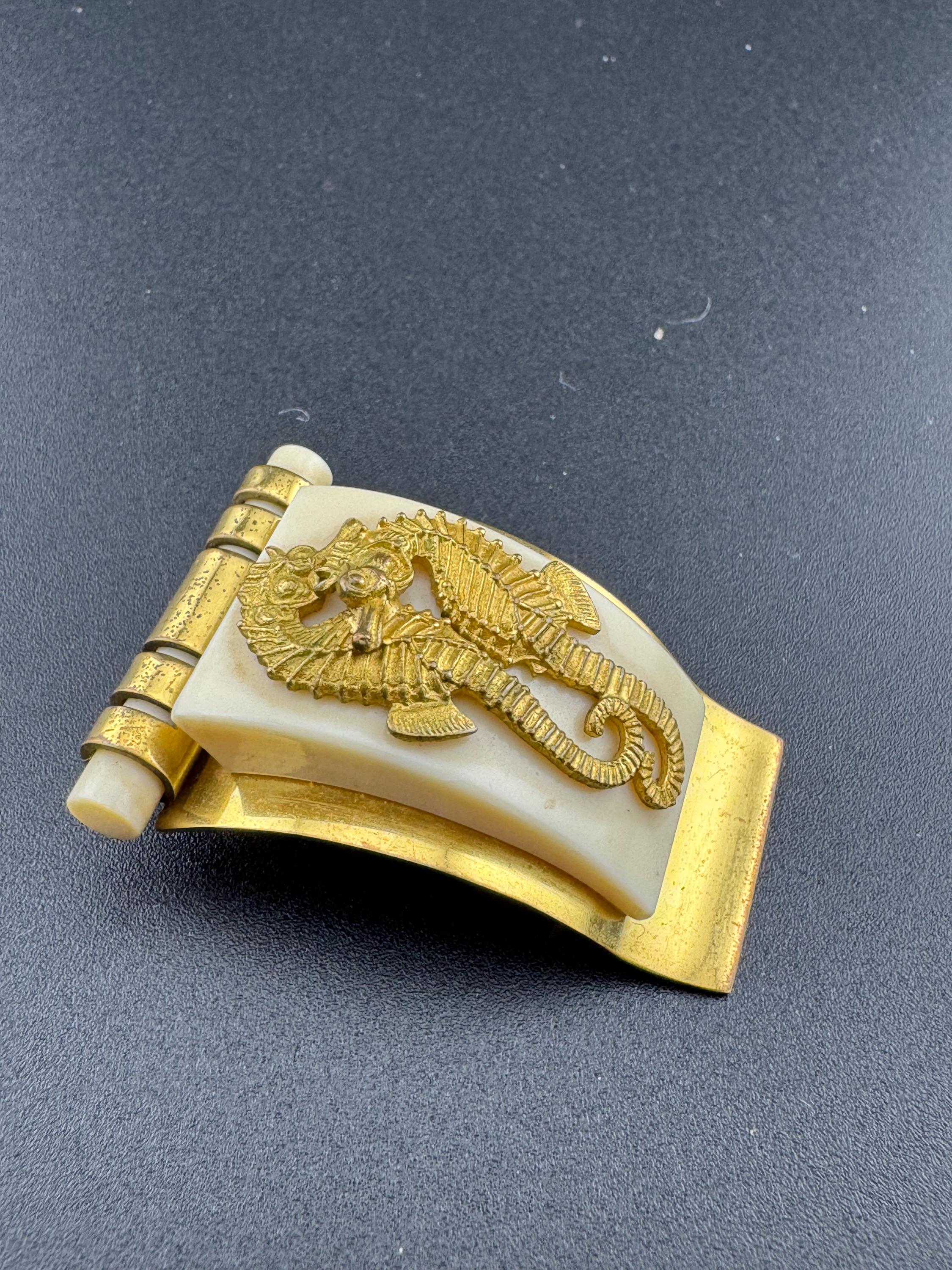 タツノオトシゴのドレスクリップ、1930年代、ヴィンテージ、ジャン