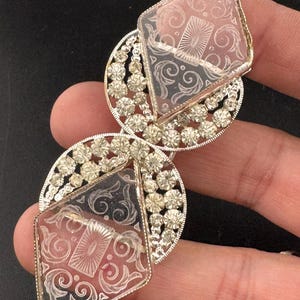Antique Czech plate glass Art Deco 1920s 1930s wide double 2 part Belt Buckle paste rhinestone  Bridal Wedding Sash Adornment Fitting