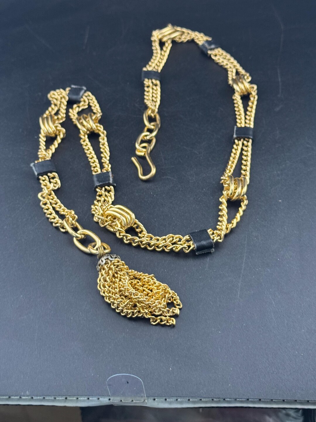 Black and Gold Tassel Chain Belt, Vintage Petite Fit Cable  display picture 1