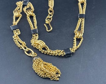 Vintage Petite Fit Gold Tone and Black Cable Link Tassel 