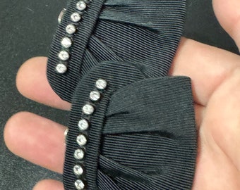 Shoe Clips: Black Satin with Sparkling Diamanté - Vintage Style