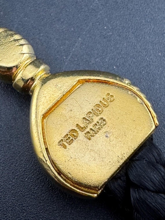 Ted Lapidus Bracelet, 80s Perfume Bottle Cord Black and Gold