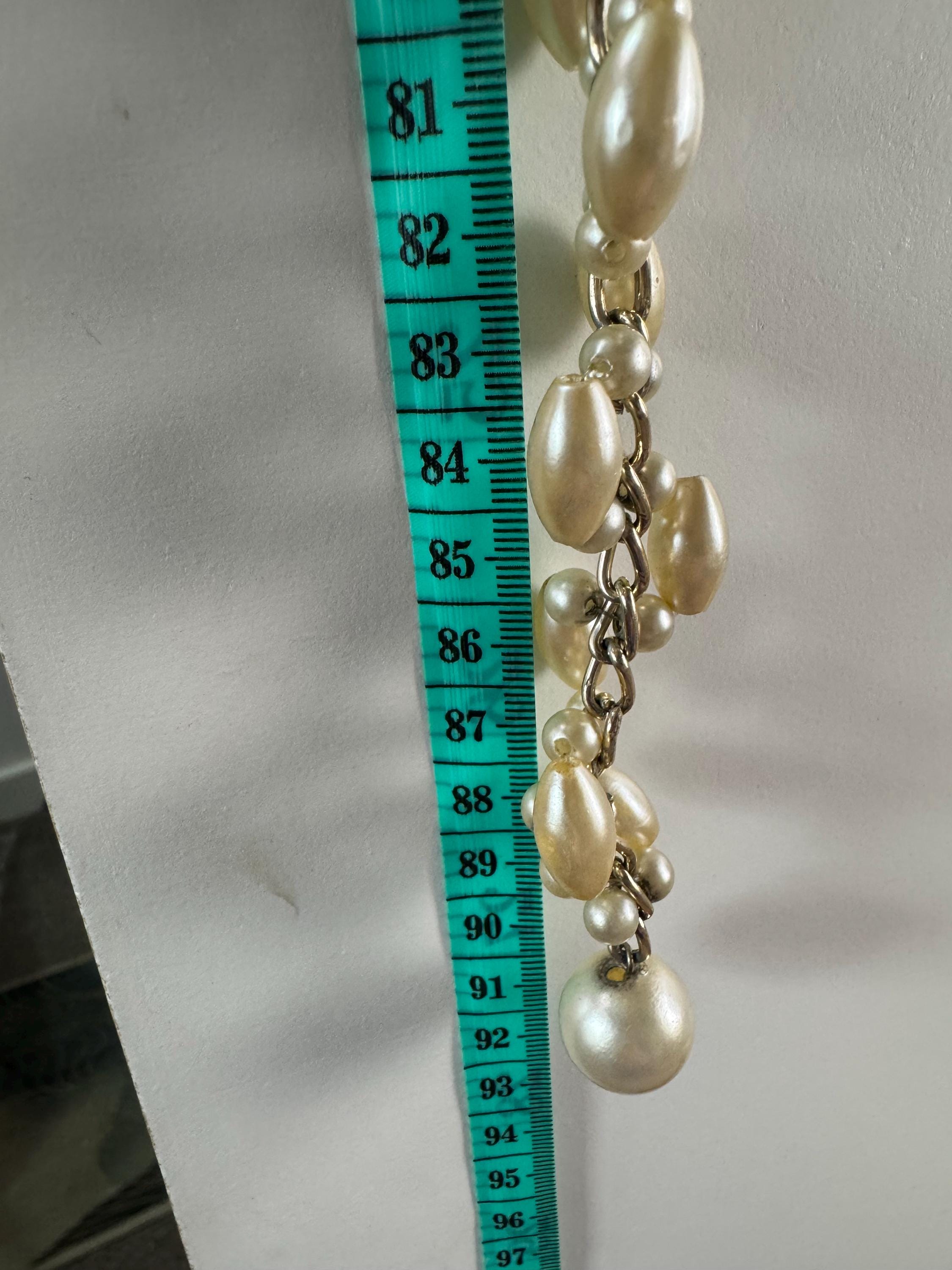 80s 90s Gold Tone Chain Belt Lariat Crystal Faux Pearl Heavy Statement Vintage Gold Link Chain Swag Belt with Faux Pearls, Circa  main image 2