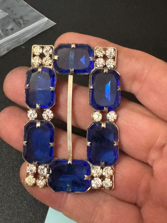 Large Antique rectangular czech Clear & sapphire … - image 4