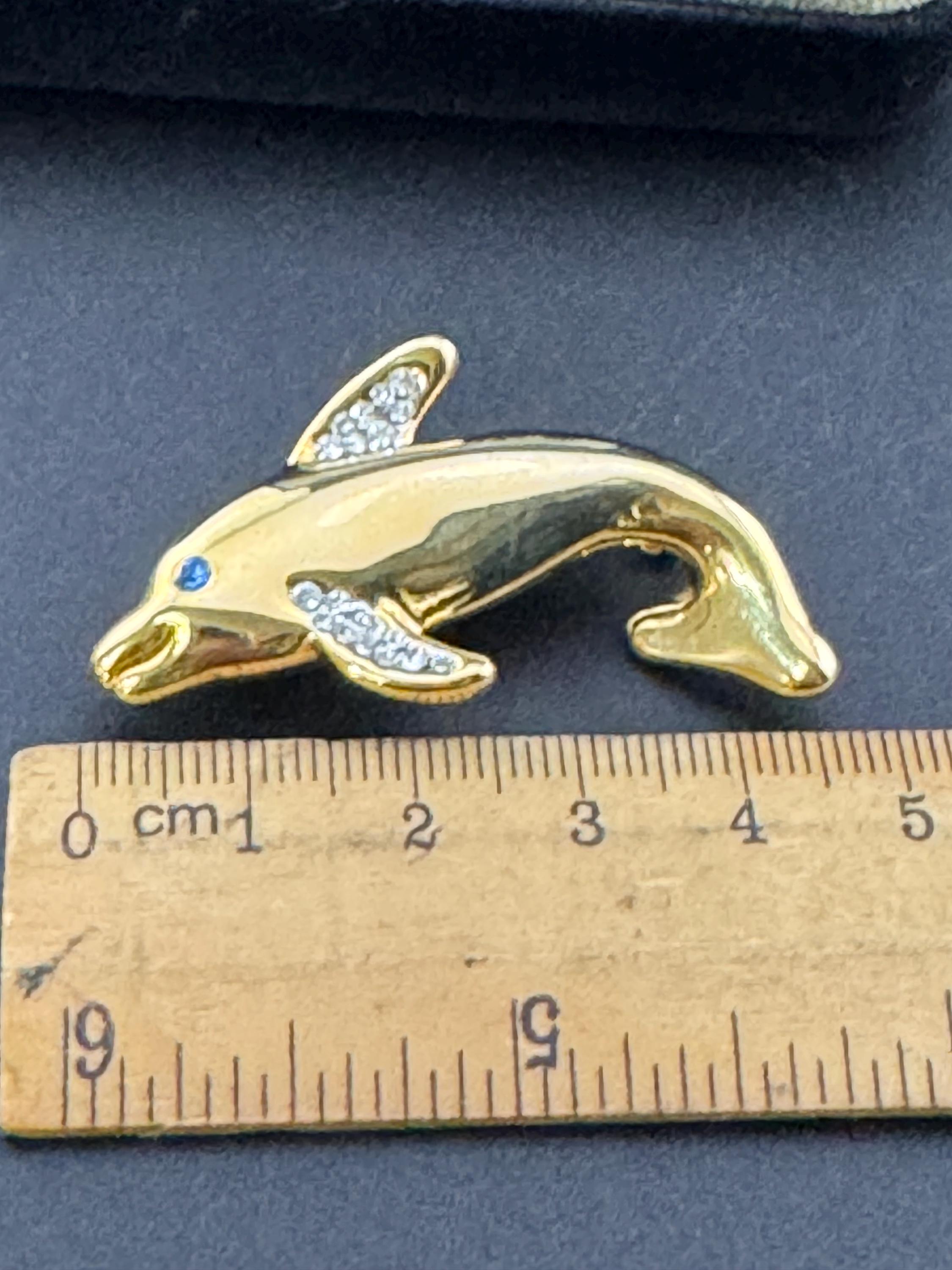 Broche Vintage En Or 18 Carats - Motif Dauphins Élégant - Occasion En Parfait État