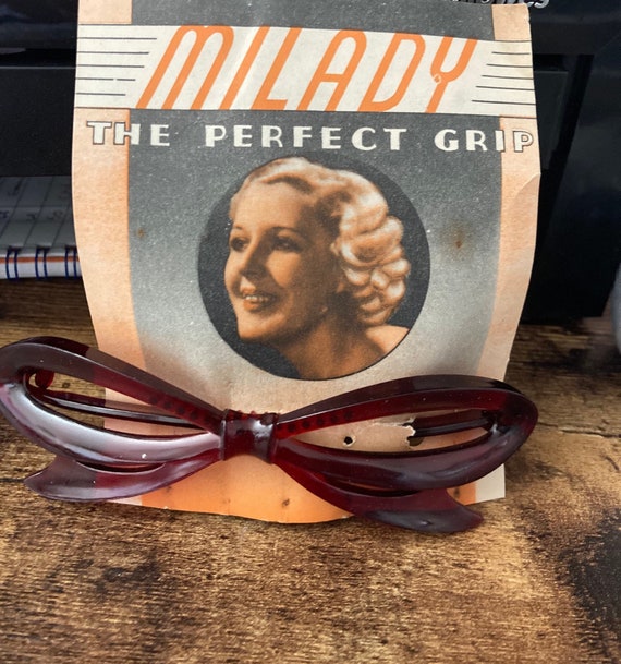 Vintage large early red brown plastic celluloid h… - image 1