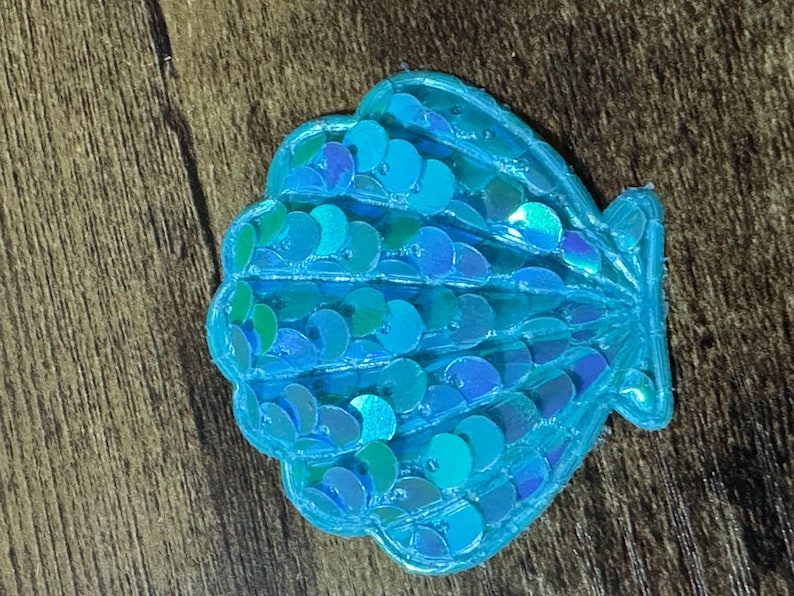 1 x turquoise blue sequin Sew On Nautical sea scallop sea shell sequinned Patch 4.5cm x 5cm sewing craft appliqué image 2