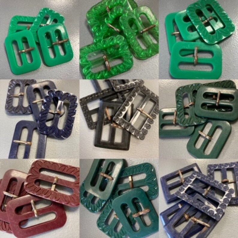 Vintage Early plastic celluloid Belt Buckles dark forest green image 7