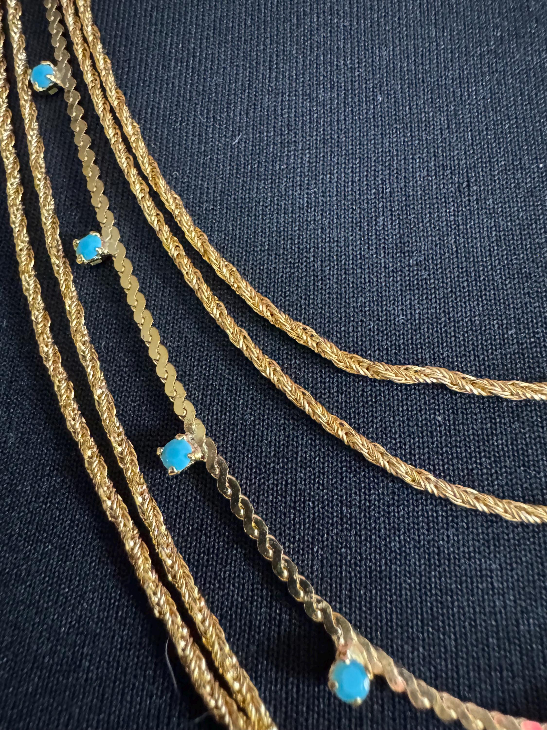 Collier aux 3 losanges verts et bleus