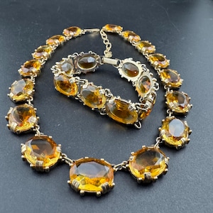 Vintage Citrine orange Glass Necklace and Bracelet Set