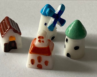 set of 4 miniature plastic windmill Houses cake toppers